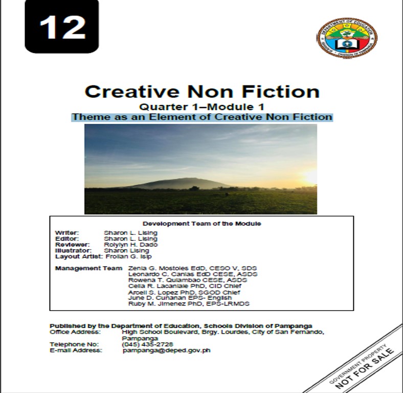 300890-Floridablanca National Agricultural School-Creative Non-Fiction-Quarter 1-Module 1:Theme as an Element of Creative Non Fiction